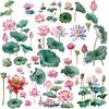 CRASPIRE 8 Sheets Lotus Flower Window Decal Large Lotus Leaf Sticker Summer Flower Decorative Waterproof PVC Adhesive Glass Window Clings To Prevent