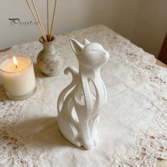 Black Cat Figurine 3D Printed Hollow Figurine, Modern White Kitten Statue, Shape Artistic Animal Sculpture Desk Decoration, Gift for Lovers