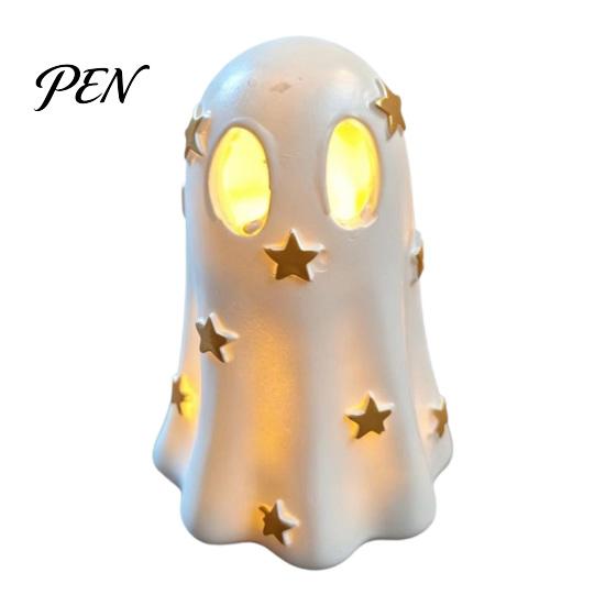 Niche Home Decor Halloween Ghost Decoration, Cute Light Up Figurine, Spooky Resin Glowing Figurine Statue with LED for Shelf Mantel Indoor Unique