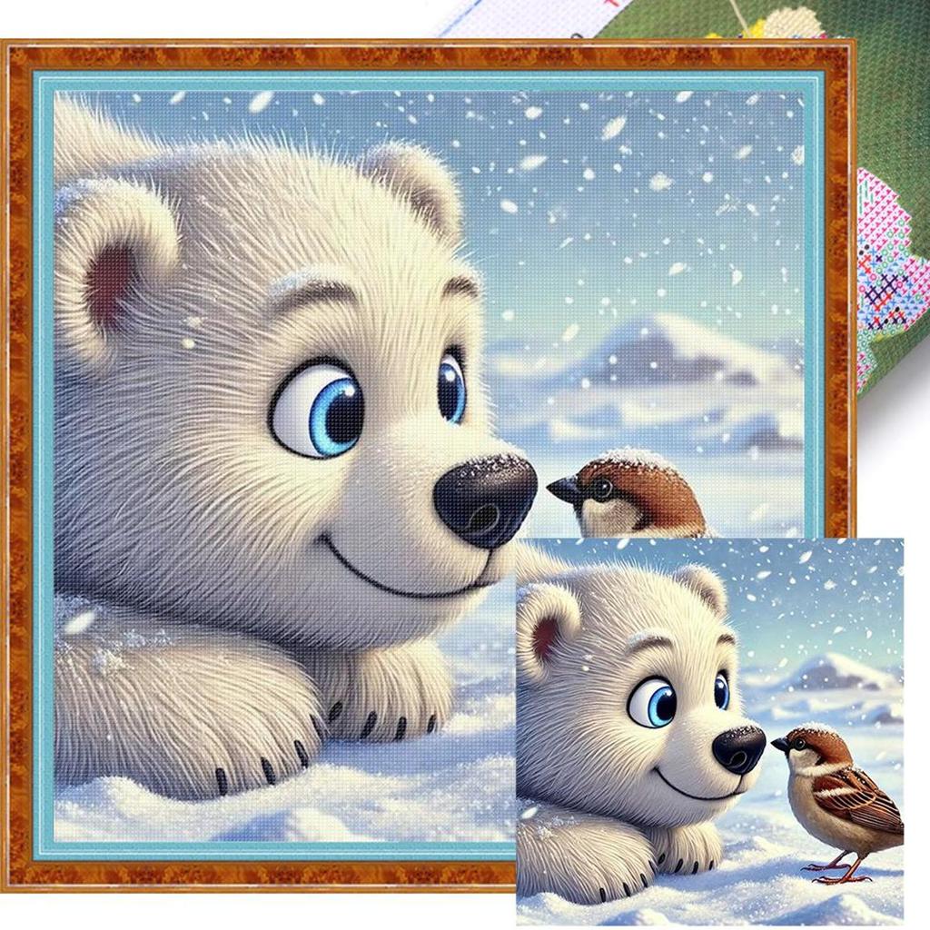 Winter Animal Printed Cross Stitch Kit DIY 11CT Embroidery Craft Set Home Decor