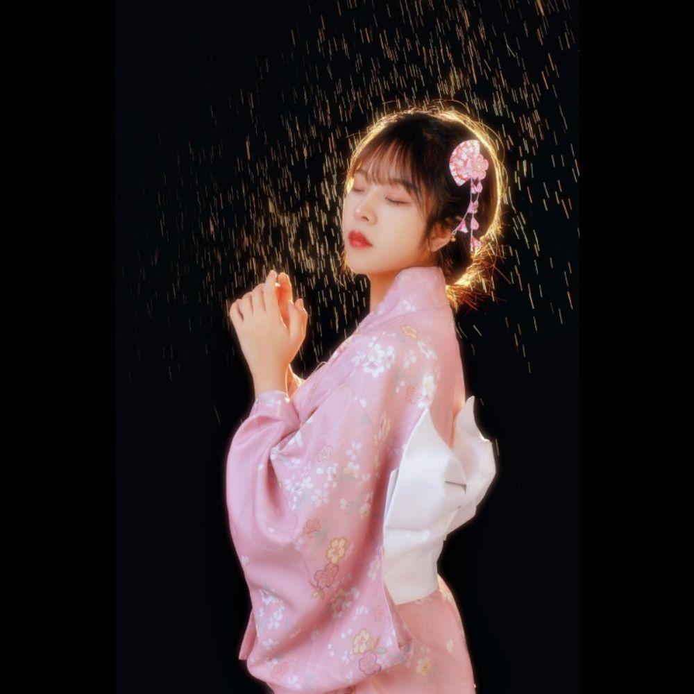 Printed Floral Sakura Girl Kimono Dress Elegance Japanese Style Yukata Bathrobe Party