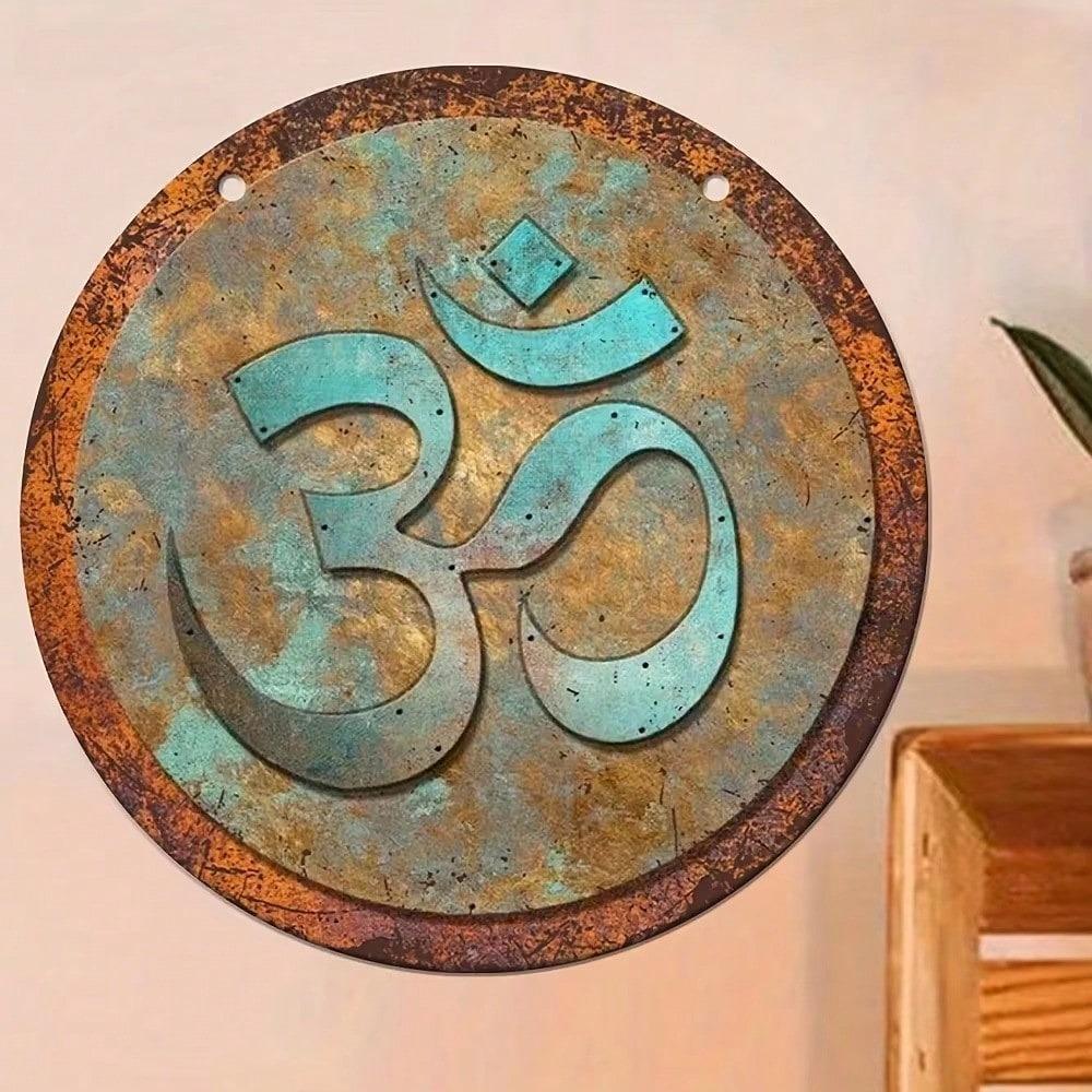 Retro Om Tin Sign Wall Art 8x8 Inch Metal Painting Spiritual Decor Gift