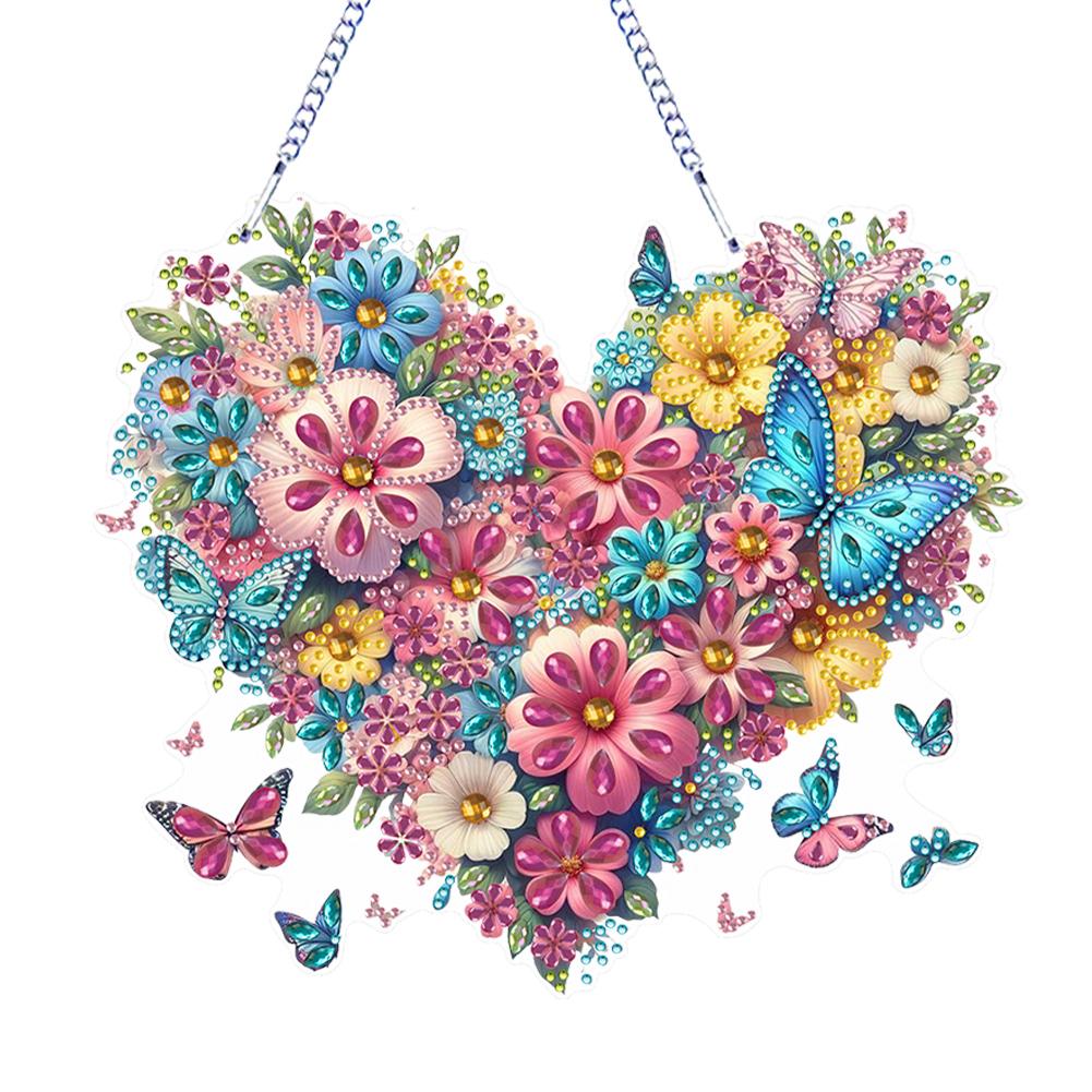 Flower 2D Flat DIY Diamond Painting Set Rhinestone Diamond Art Window Pendants Diamond Art Pendant Wall Decor for Home & Windows