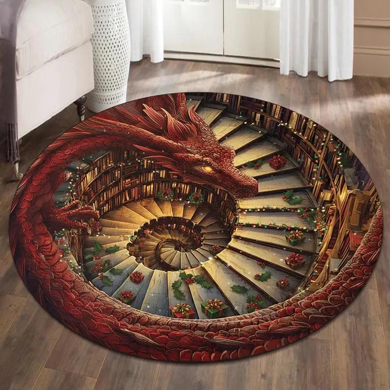 

Library Books Round Rug Mat Trippy Book Hole Carpet Colorful Reading Nook Decor Round Floor Mat for Living Room Book Room Decor 60cmx60cm