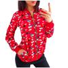 Retro Floraldruck Damen Jacke mit Reißverschluss Lässiger Mantel Oberbekleidung Tops
