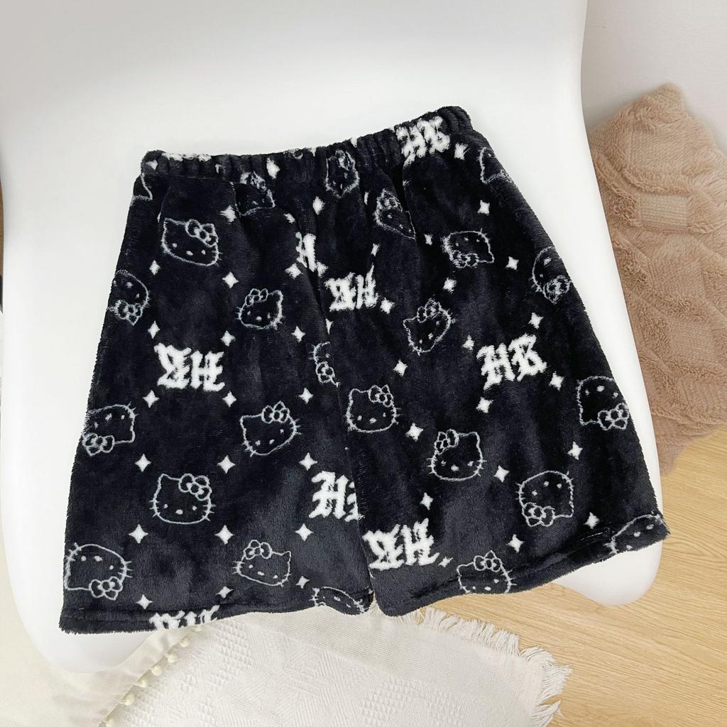Women's Cartoon Flannel Loose Fit Elastic Waist Lounge Shorts Summer New Style Comfy Casual Sleep Shorts