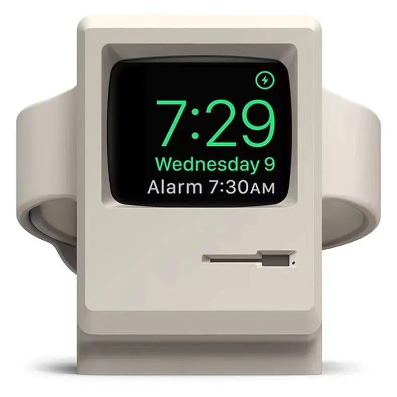 Schreibtischhalter für Apple Watch Ladegerät Ständer Retro-Computermuster Ladestation für iWatch 10 9 8 7 6 5 4 3 2 SE Silikon-Dock