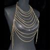 Stylish Women Rhinestones Chest Chain Necklace for Beach and Nightclub Outfits Layered Halter Neck Body Jewelry Crop Top