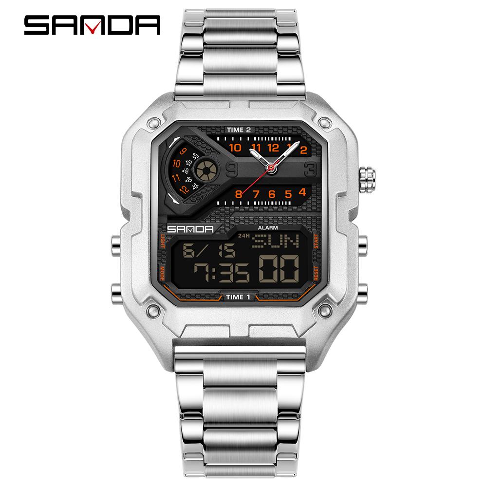 SANDA 6278 Multi functional Square Fashion Electronic Watch Top Men's Watch Waterproof Sports Outdoor Alarm Clock Men's Watch