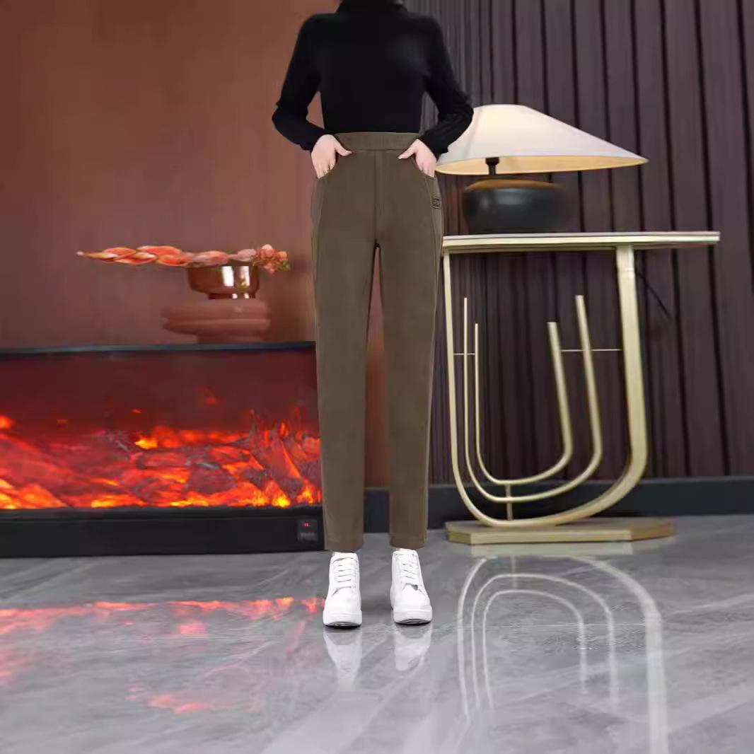 

Женские утолщенные повседневные брюки, плюшевые брюки-карандаш, женские брюки, эластичные, с высокой талией, прямые, повседневные, с подкладкой, женские брюки 2XL коричневый