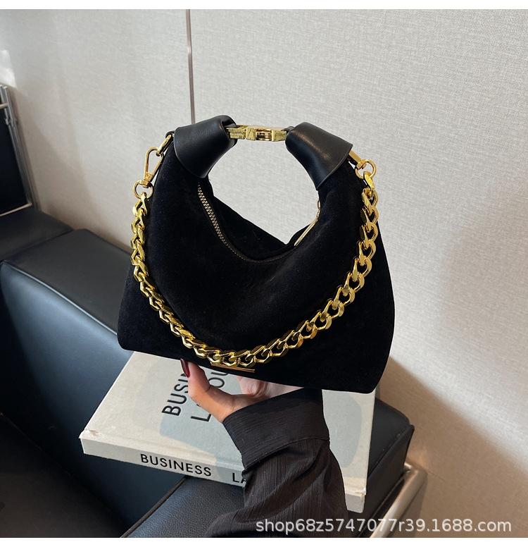 Frosted Chain Hand Carry Small Bag Women's 2025 New Korean Version Retro Suede Dumpling Bag Texture Messenger Bag