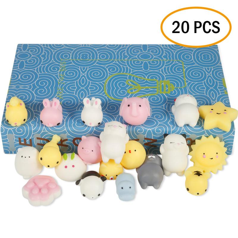 20Pcs/Set Mini Mochi Squishy Animals Panda Cat Stress Reliever Anxiety Toy for Children Adults