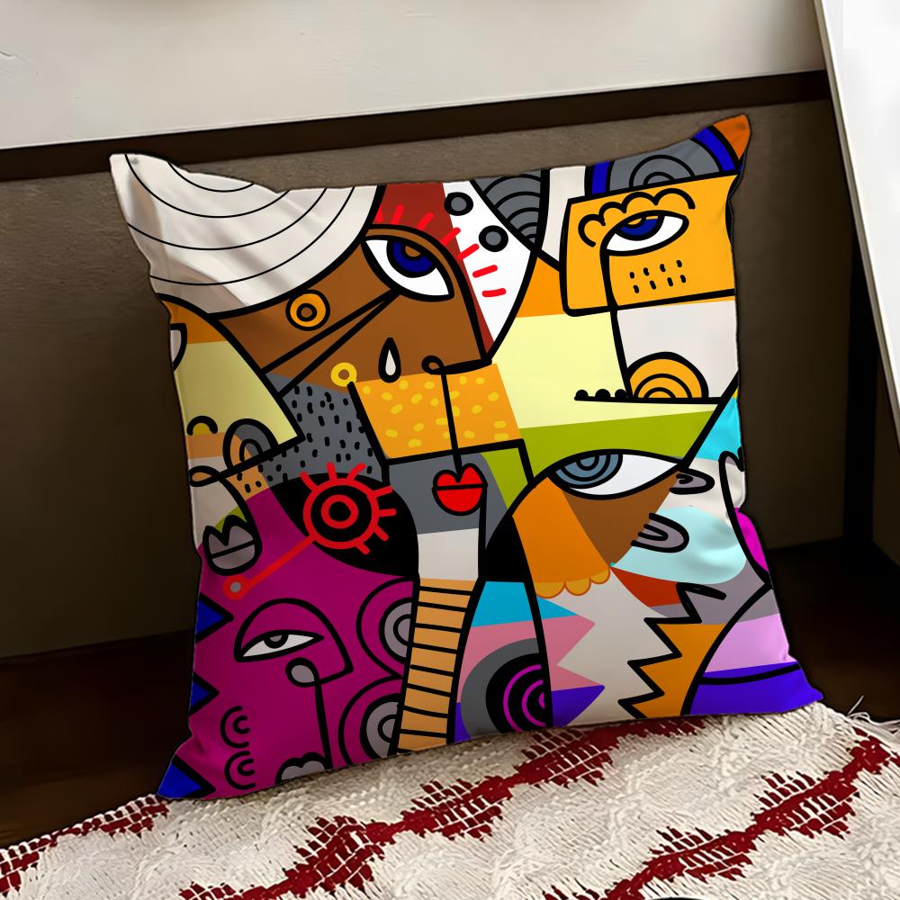 Colorful Abstract Faces Cushion Cover Reversible Soft Durable Pillow Cover Home  Car MultiScene Use for Daily Comfort