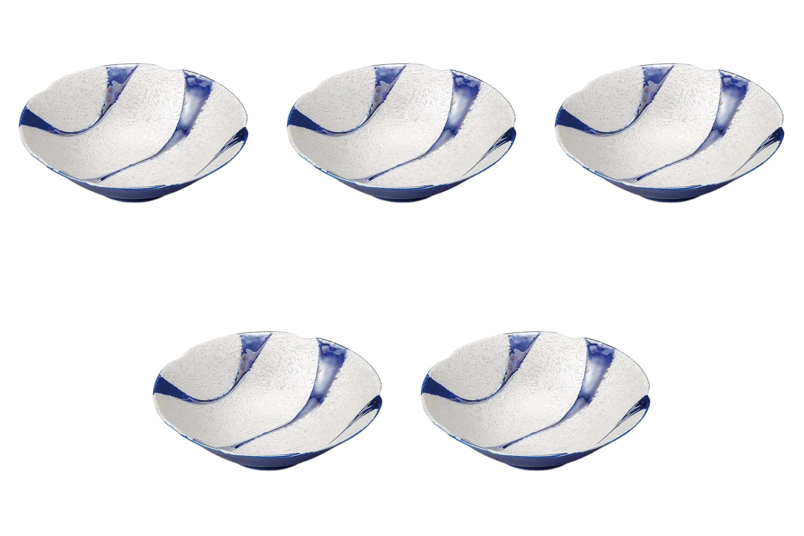 

Набор из 5 синих глазурованных мисок с люстром «Текущая вода» x Миски Arita Ware от Setomonohonpo В форме цветка Многоцелевые [15,6 4,5 см] Среднего размера