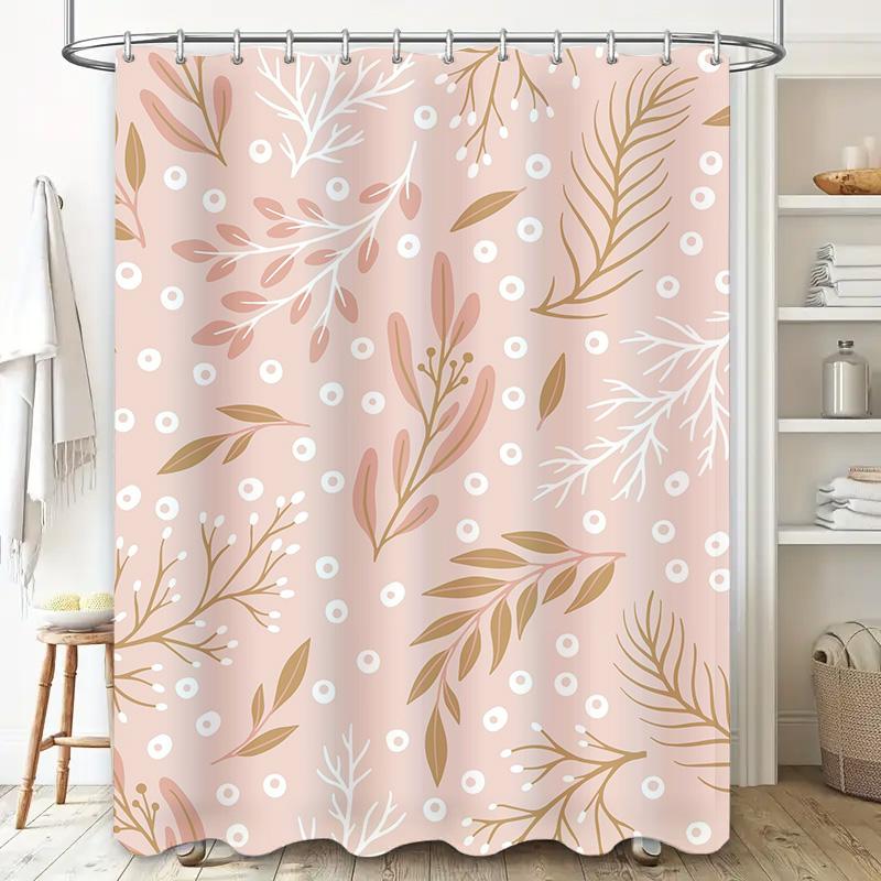 Modern White Floral Shower Curtain Waterproof Bathroom Decor Pink Gold Green Leaves Print Bathtub Coverings Home Decoration Idea