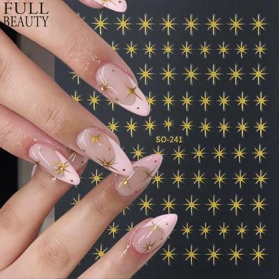 Gold Silver Star 3D Nail Stickers Flower Plants Nail Art Decals Floral Leaf Spring Sliders Manicure Decor