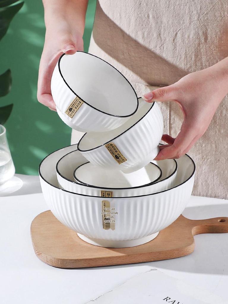 Yamada Nordic Style Ceramic Bowl - Simple Shell Pattern, Large Capacity for Rice, Noodles, or Soup.