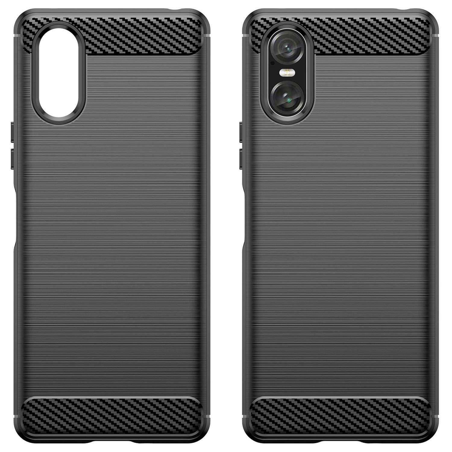 

For Sony Xperia 10 VI Case Anti-Fingerprint Carbon Fiber Texture TPU Cover Blue