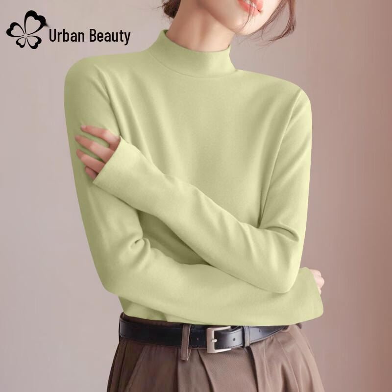 Women s Fleece Lined Semi-High Collar Slim Fit Long Sleeve T-Shirt L