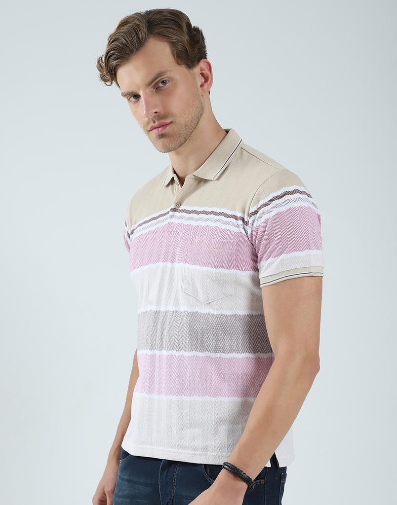 MONTE CARLO Mens Striped Collar Neck T-Shirt