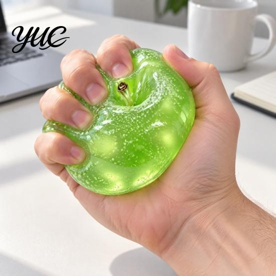 Desk Accessories for Adults Apple Ice Sand Squishy Fidget Toy, Slow Rising Squeeze Stress Relief Toys Transparent Fruit Sensory Toy Kids Soft