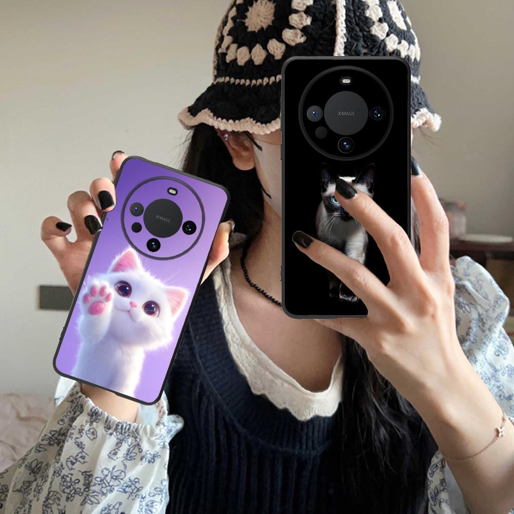 Kitten Cute Cat Kawaii Phone Case for Huawei Mate 60 50 40 30 20 10 Pro Plus Lite E 5G Black Luxury Cellphones Pretty