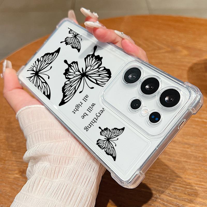 Průhledný silikonový kryt na telefon s motýlím vzorem pro Samsung S25 Edge S24 FE S23 Ultra S22 A56 A36 A16 A55 A35 Měkký nárazuvzdorný průhledný kryt