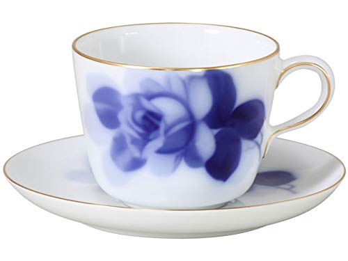 Okura Touen Washi Paper Wrapping: Blue Rose (8211) Morning Cup & Saucer Pair Set