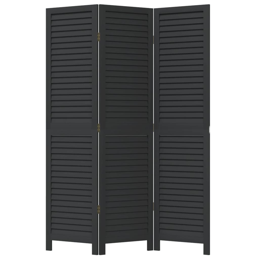3 Piece Black Folding Screen Made of Solid Paulownia Wood