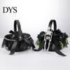 Durable Halloween Basket Black Flower Girl with Handle And Bow, Gothic Satin Lace for Wedding Ceremony, Bridal Party, Home Decor Decorative Masquerade