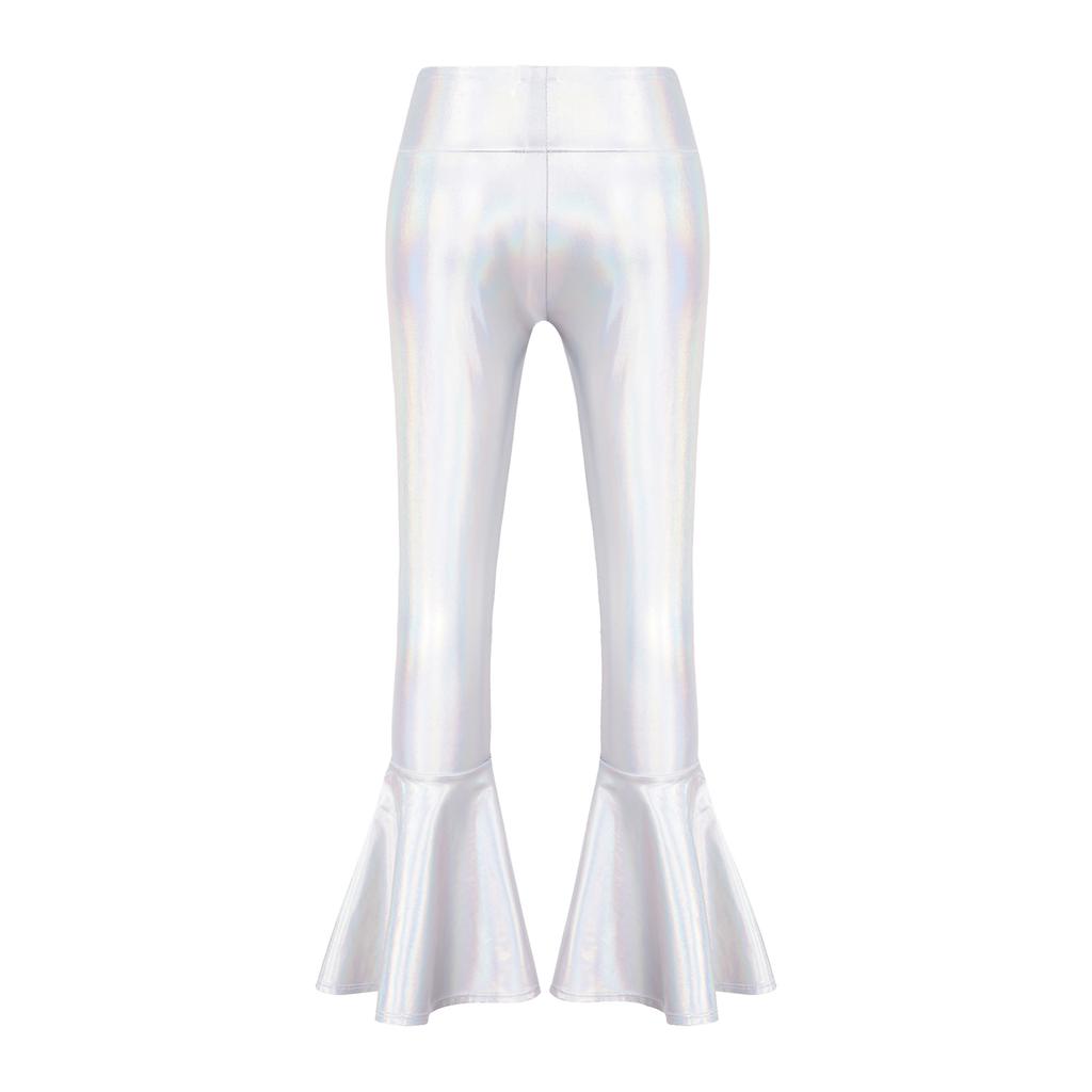 Girls Performance Pants Elastic Waistband Bronzing Cloth High Waist Design Ruffle Hem Bell Bottom