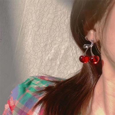 Pendientes dulces con forma de cereza roja, pendientes colgantes para mujer