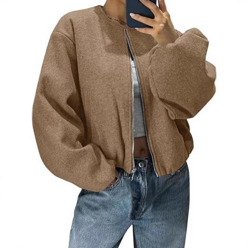 Herbst Winter Damen Neo-Chinesische Baseballjacke, Stehkragen mit Froschknöpfen & Reißverschluss vorne, Lässige Vintage-Style Oberbekleidung
