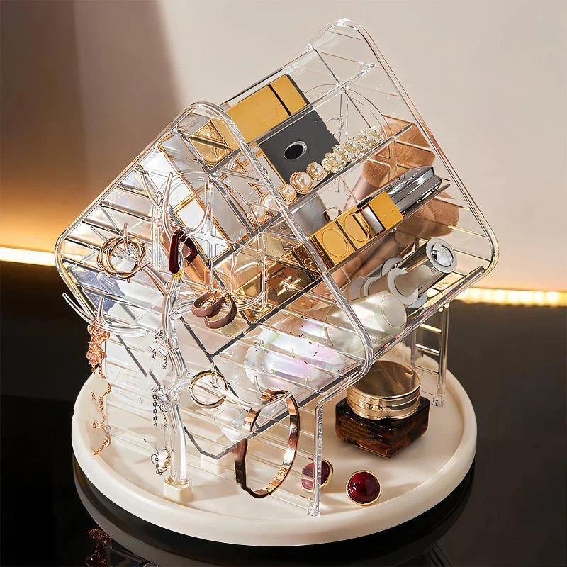 1Pcs Rotating Cosmetics Organizer Box Desktop Lipstick Makeup Storage Box Large Capacity Jewelry Makeup Brush Skincare Holder