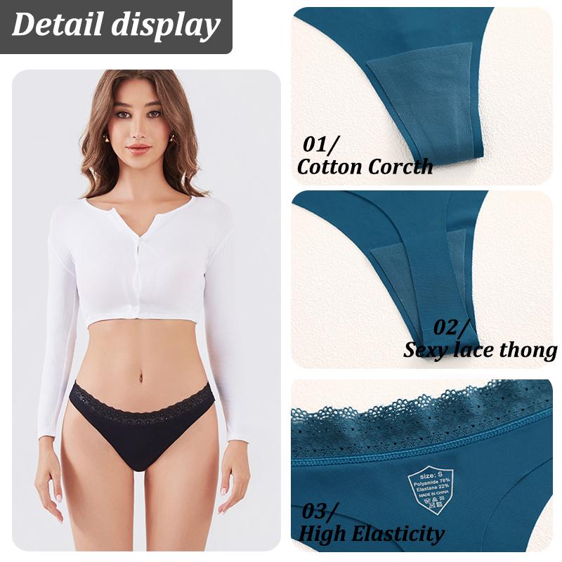 4Pcs Sexy Hollow Lace G-String Girl Underwear Cotton Ladies Thongs Solid Seamless Soft Female Panties Low Waist Lingerie