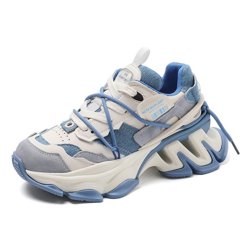 Niche thick-soled hollowed-out leather dad shoes, new autumn breathable heightening sports shoes, comfortable small single shoes tide