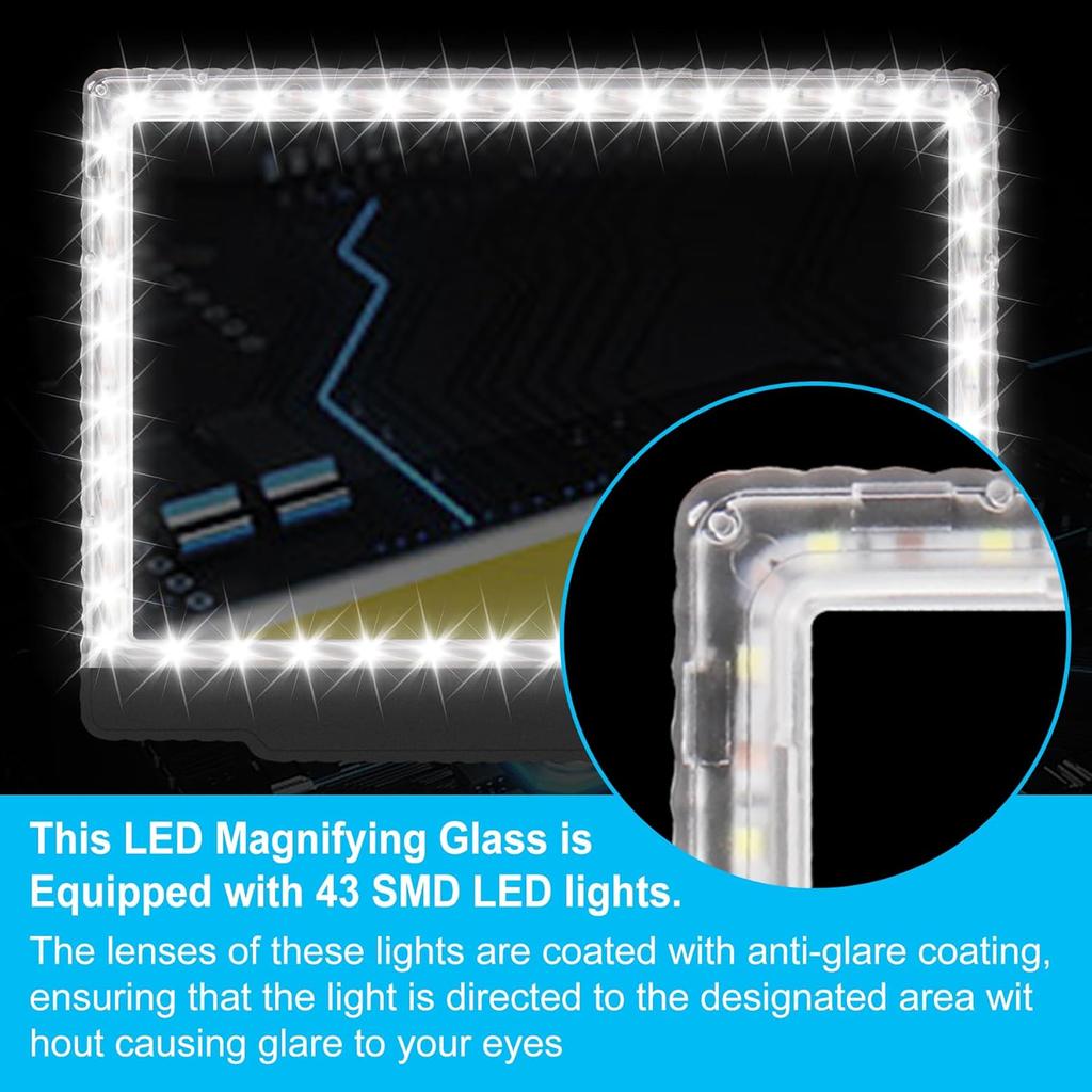 5X Hands Free Magnifying Glass with Light 43 Ultra-Bright LEDs, Large Page Magnifier for Reading, Flexible Gooseneck Magnifier for Neck Wear Repair