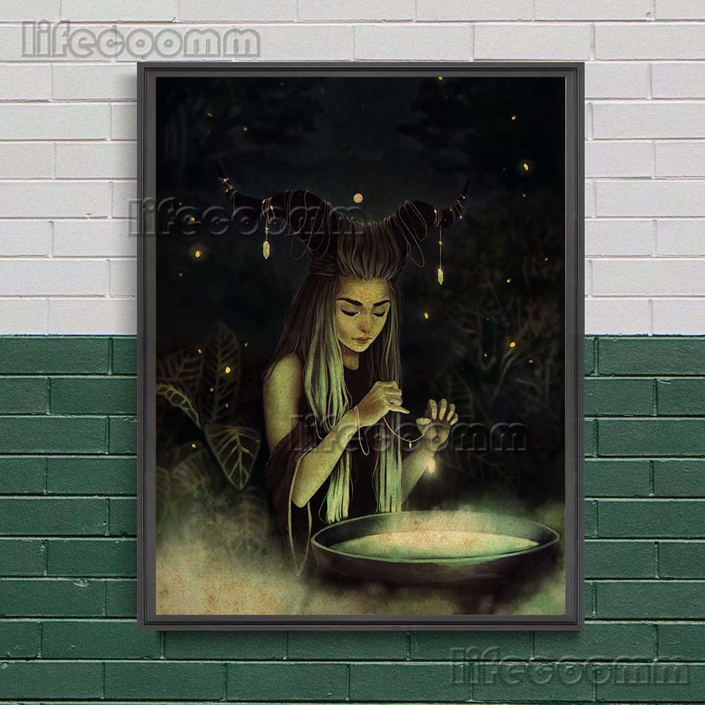 Marea Preoteasă și Tripla Zeiță Artă de Perete Vintage Vrăjitorie, Magie, Poster Wicca Imprimare pe Pânză Decor Acasă Vrăjitoarea Fără Ramă