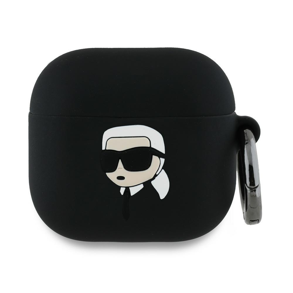 Karl Lagerfeld Kla4Runikk Airpods 4 Cover Czarny/Black Silicone Karl Head 3D