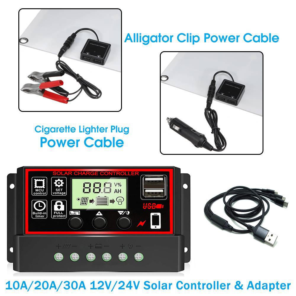 Solar Panel Set 100W Kit Controller Portable USB Generator System 12V 24V Electric Energy Power Charger Camping Board 10/20/30A