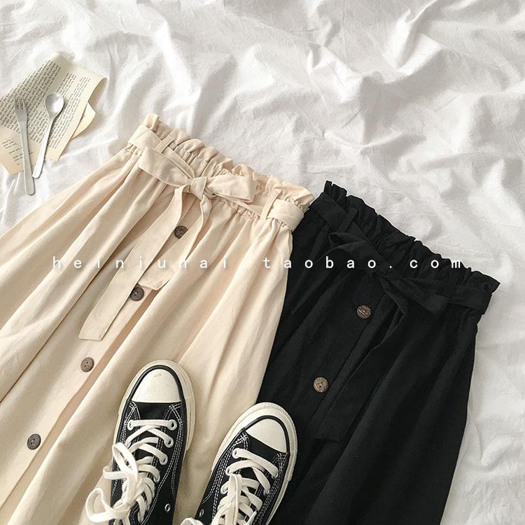 2025 Women's Korean Simple A-Line Midi Skirt: High Waist, Elastic, Versatile for Spring and Autumn