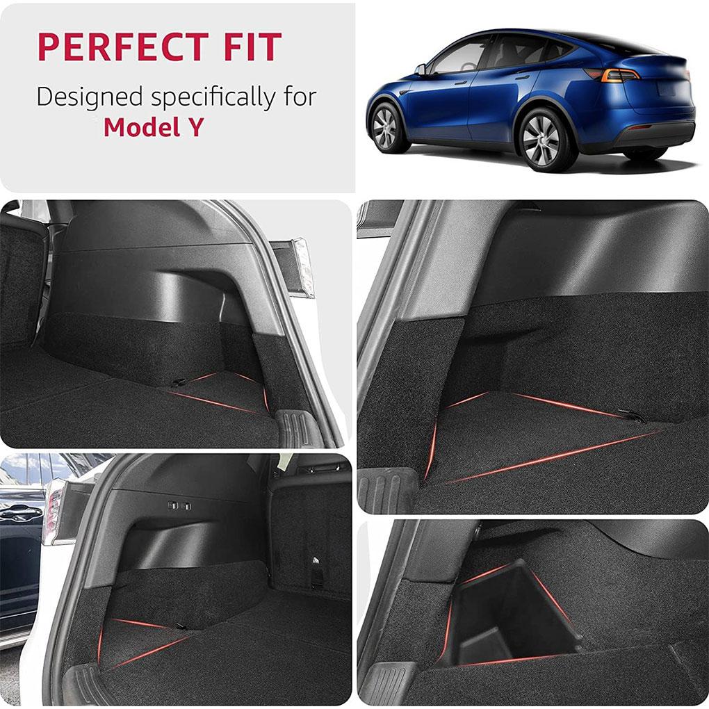 Car Trunk Side Storage Box For Tesla Model Y 2025-24 Hollow Cover Organizer Flocking Mat Partition Board Stowing Tidying