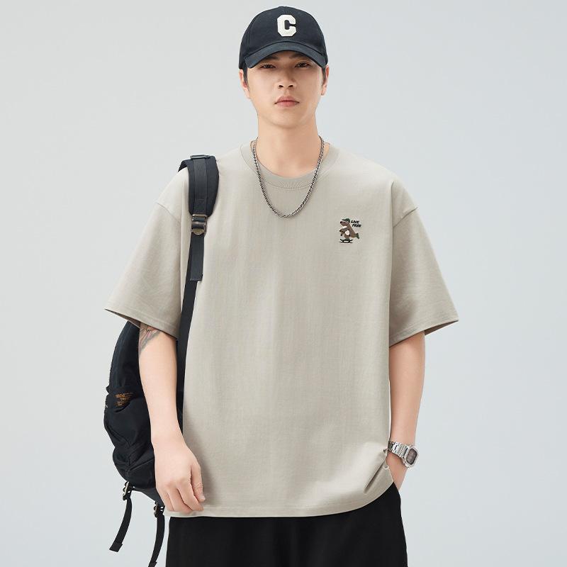 New Summer Round Neck Short-sleeved T-shirt for Men's Retro Print Loose Five-point Sleeve T-shirt for Men