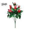 Vibrant Red Poinsettia Bunch for Home Artificial Flowers, Christmas Bouquet with Berries, Faux Silk Realistic Decorative Plants Floral Stems