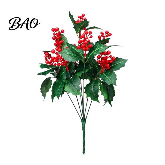 Vibrant Red Poinsettia Bunch for Home Artificial Flowers, Christmas Bouquet with Berries, Faux Silk Realistic Decorative Plants Floral Stems
