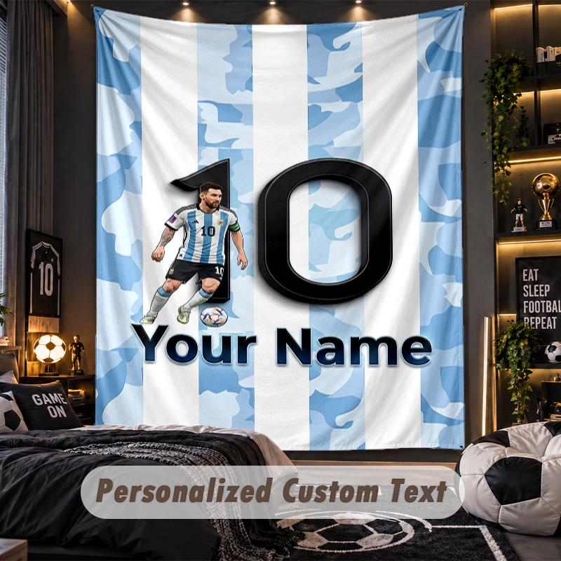 TapestryLionel Messi Custom Name Text Personalized Wall Hanging Tapestry Home Wall Decor