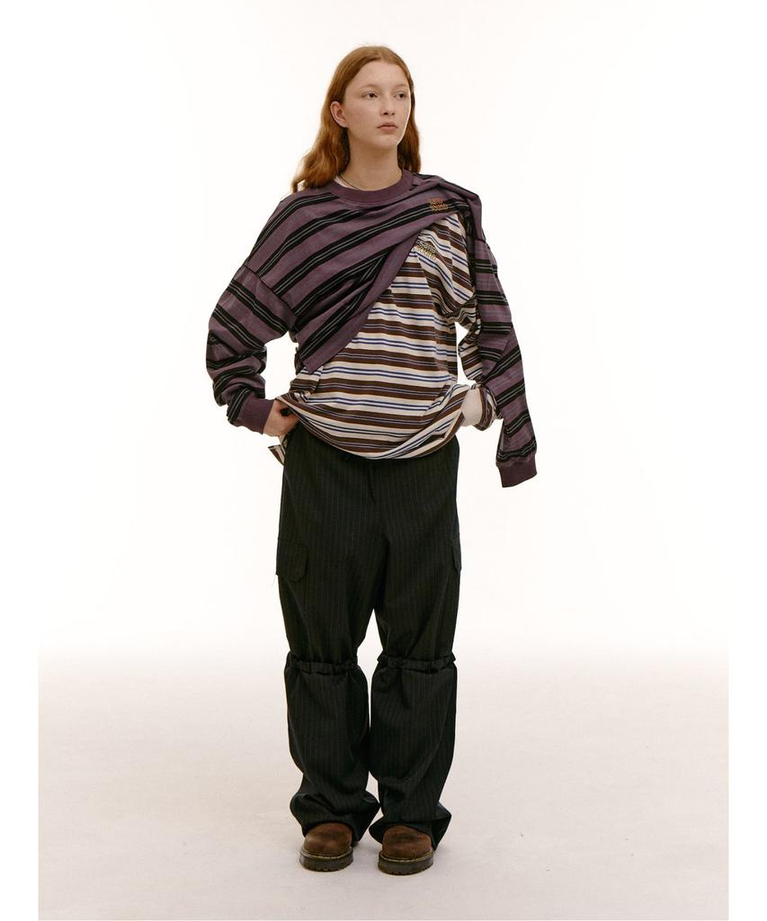 Saendeusaundeu (Unisex) Suiting Material Wide Elastic Pants Navy