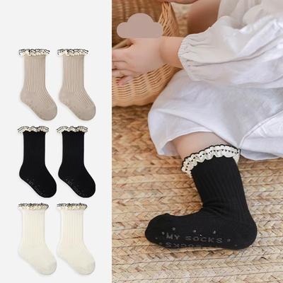 1 Paar Ins Retro Kinder Mädchen Wadenstrumpf Niedlich Prinzessin Herz Rüsche Rutschfeste Bodensocke für Kinder Frühling Herbst Weiche Baumwollsocke