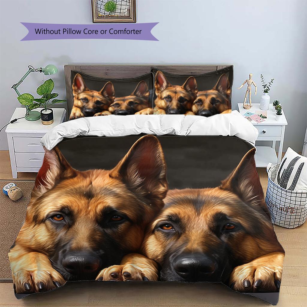Black German Shepherd Pattern Bedding Home Decoration Birthday Gift (1 * Duvet Cover + 2 * Pillowcase, Without Core)