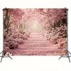 2D Dreamy Sakura Forest Tapestry, Pink Cherry Blossom Path Wall Hanging